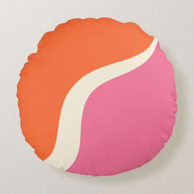 Simple Waves 3 - Pink, Orange and Cream  Round Cushion (Front)
