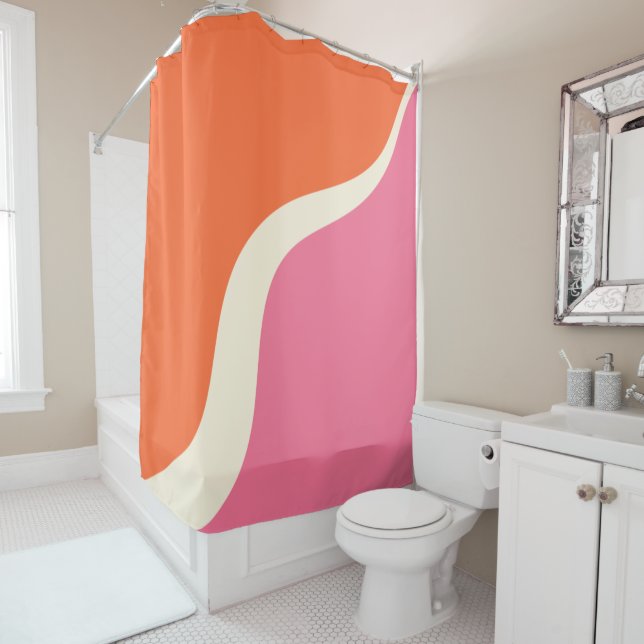 Simple Waves 3 - Pink, Orange and Cream Shower Curtain (In Situ)