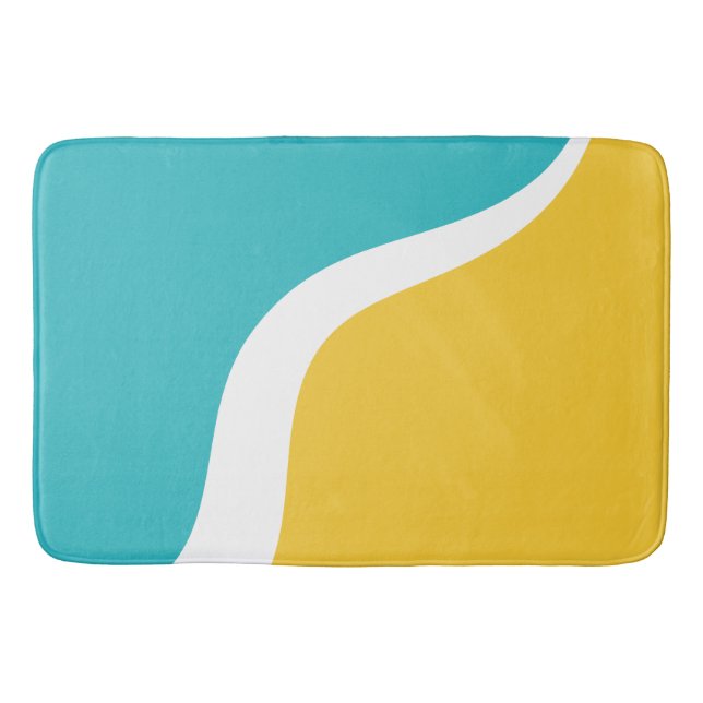 Simple Waves 3 - Turquoise and Yellow Bath Mat (Front)