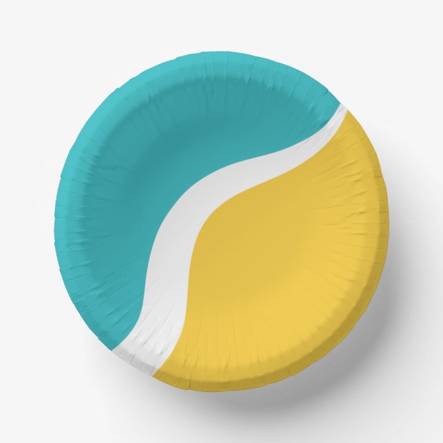 Simple Waves 3 - Turquoise and Yellow Paper Plate (Front)