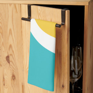 Simple Waves 3 - Turquoise and Yellow Tea Towel