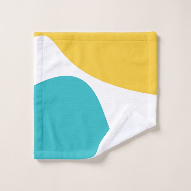 Simple Waves 4 - Turquoise and Yellow Bath Towel Set (Wash Cloth)