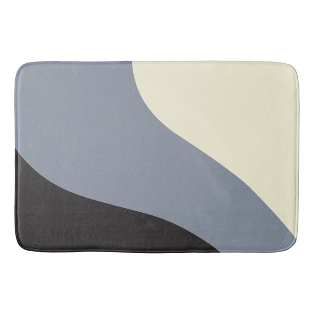 Simple Waves - Black, Grey and Cream Bath Mat (Front)