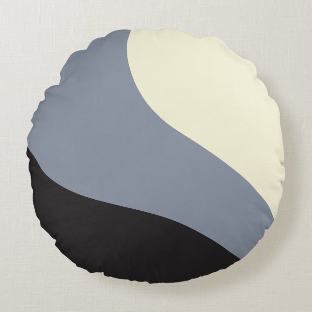 Simple Waves - Black, Grey and Cream Round Cushion (Front)