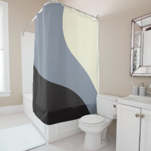Simple Waves - Black, Grey and Cream Shower Curtain