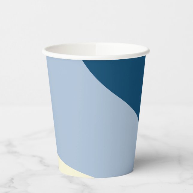 Simple Waves - Dark Blue, Light Blue and Cream Paper Cups (Left)