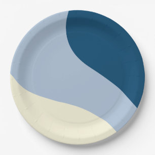 Simple Waves - Dark Blue, Light Blue and Cream Paper Plate