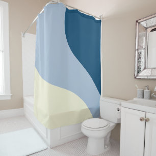 Simple Waves - Dark Blue, Light Blue and Cream Shower Curtain
