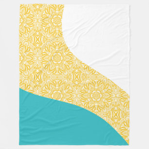Simple Waves - Floral Pattern Turquoise and Yellow Fleece Blanket