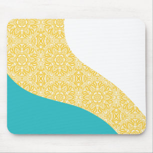 Simple Waves - Floral Pattern Turquoise and Yellow Mouse Pad