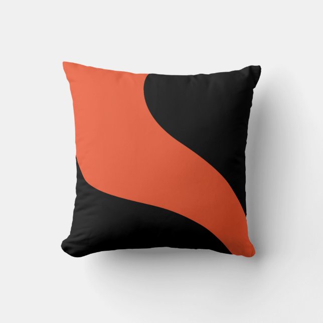 Simple Waves in Black and Orange Cushion (Front)