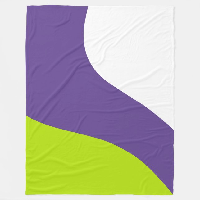 Simple Waves in Lime Green and Purple Fleece Blanket (Front)