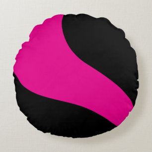 Simple Waves in Magenta and Black Round Cushion