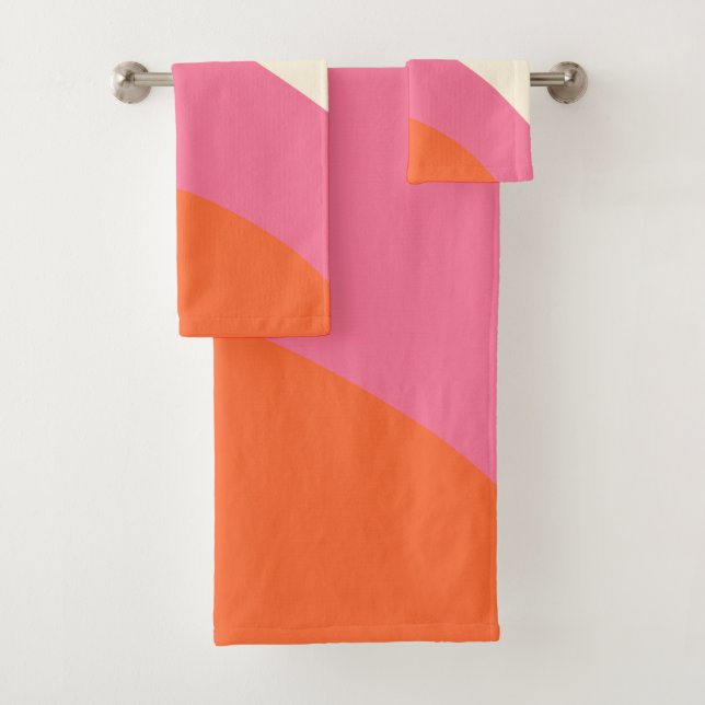 Simple Waves - Pink, Orange and Cream Bath Towel Set (Insitu)