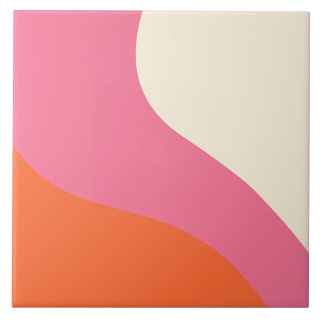 Simple Waves - Pink, Orange and Cream  Tile (Front)