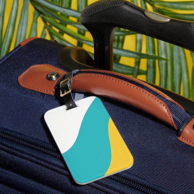 Simple Waves - Turquoise and Yellow Luggage Tag (Front Insitu 1)