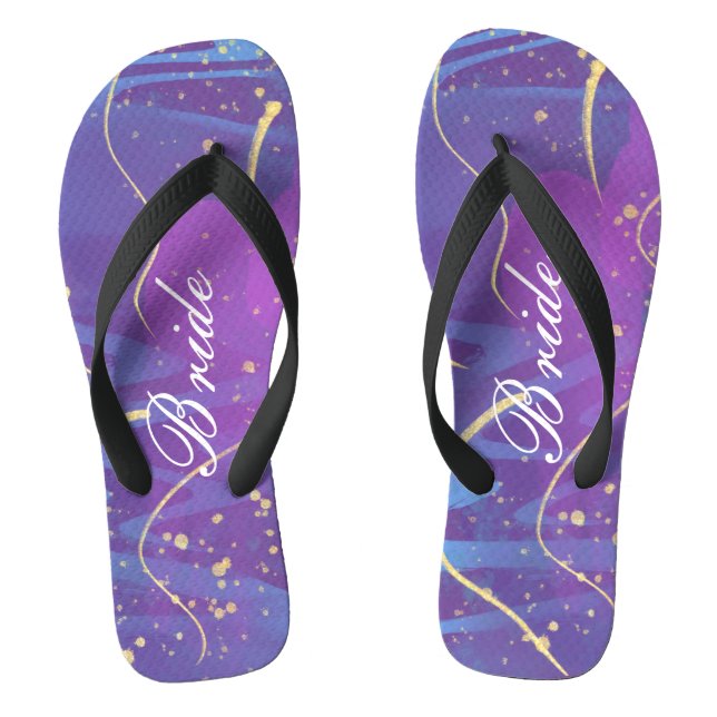 Simple Wavy Gold Lines Purple Wedding Bride Jandals (Footbed)
