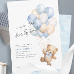 Simple We Can Bearly Wait Blue Baby Boy Shower Invitation<br><div class="desc">Introducing the Simple "We Can Bearly Wait" Blue Baby Boy Shower Invitation, the perfect announcement for your upcoming celebration. This charming invite features a watercolor cute Teddy bear clutching a cluster of balloons, ideal for setting the tone for a baby boy shower. Capture the hearts of your guests with this...</div>