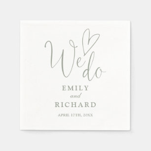 Simple We Do Script Love Heart Sage Green Wedding Napkin