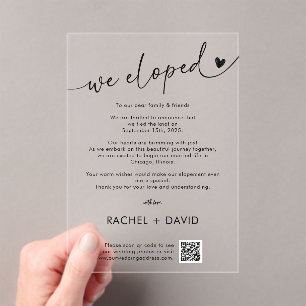 Simple We Eloped Elopement Announcement QR Code 