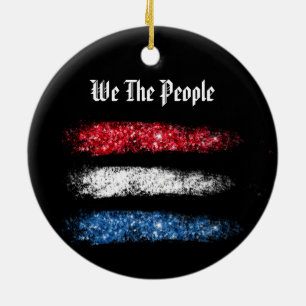 *~* Simple WE THE PEOPLE -  American Flag  Modern  Ceramic Tree Decoration