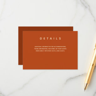 Simple Wedding Burnt Orange Typography Details Enclosure Card
