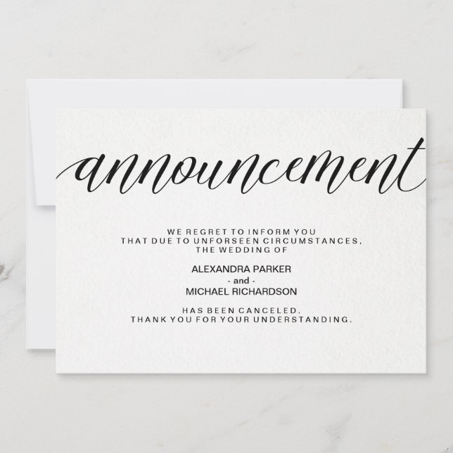 Simple Wedding Cancellation Announcement (Front)