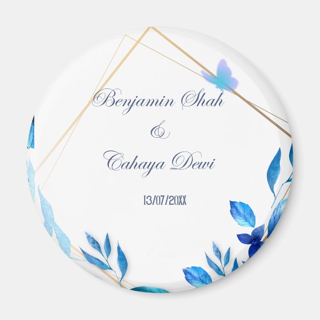 simple wedding costar beautify with blue petal magnet (Front)
