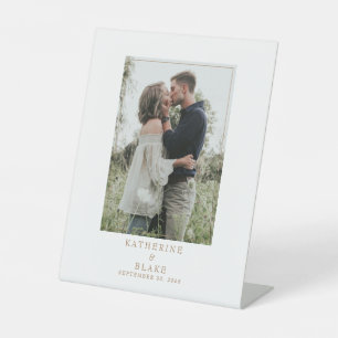 Simple Wedding Couple Photo Names & Date Pedestal Pedestal Sign