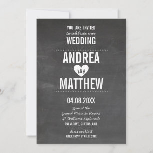 SIMPLE WEDDING cute plain type heart chalkboard Invitation