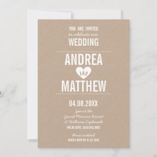 SIMPLE WEDDING cute plain type heart white kraft Invitation