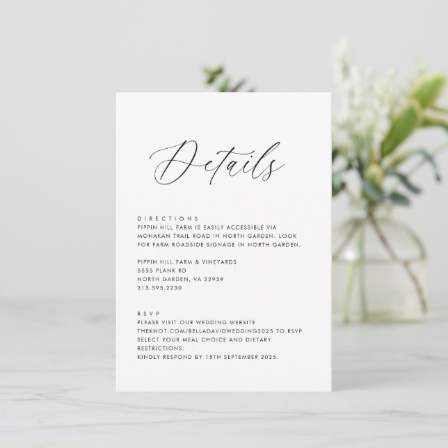 Simple Wedding Details Directions RSVP Template (Standing Front)