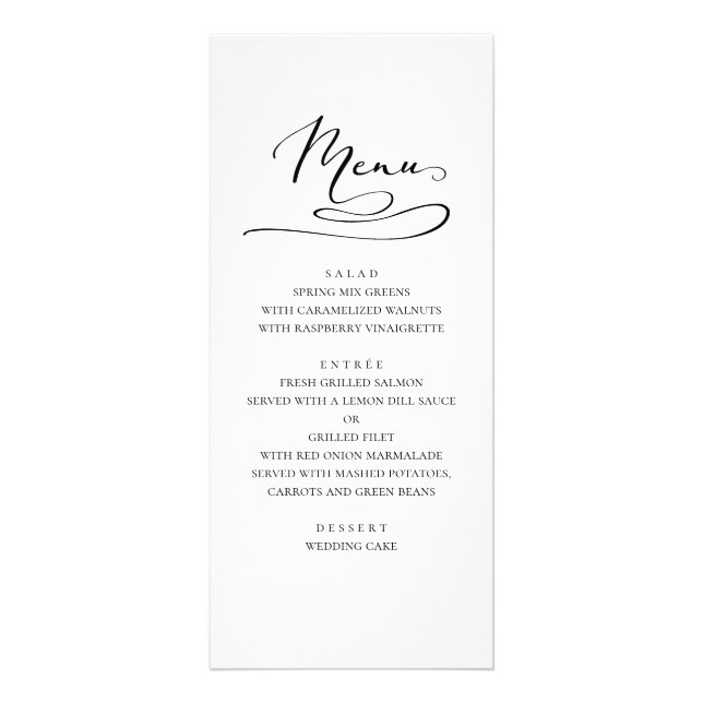 Simple wedding dinner menu. Modern black and white Rack Card (Front)