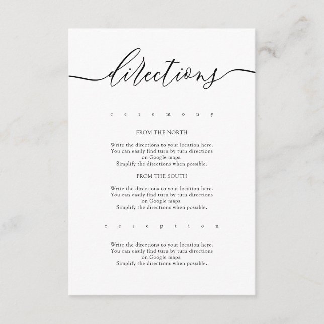 Simple Wedding Directions Enclosure Card (Front)