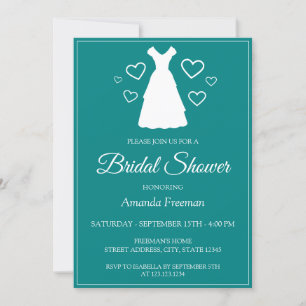 Simple Wedding Dress Silhouette Teal Bridal Shower Invitation