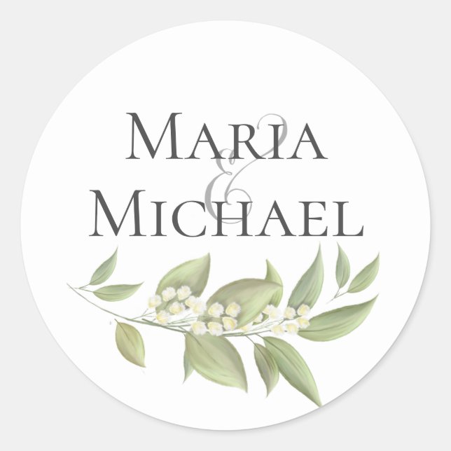 Simple Wedding Elegant Foliage Sage Greenery Classic Round Sticker (Front)