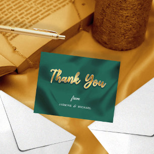 Simple Wedding Emerald Green & Gold Script Classic Thank You Card