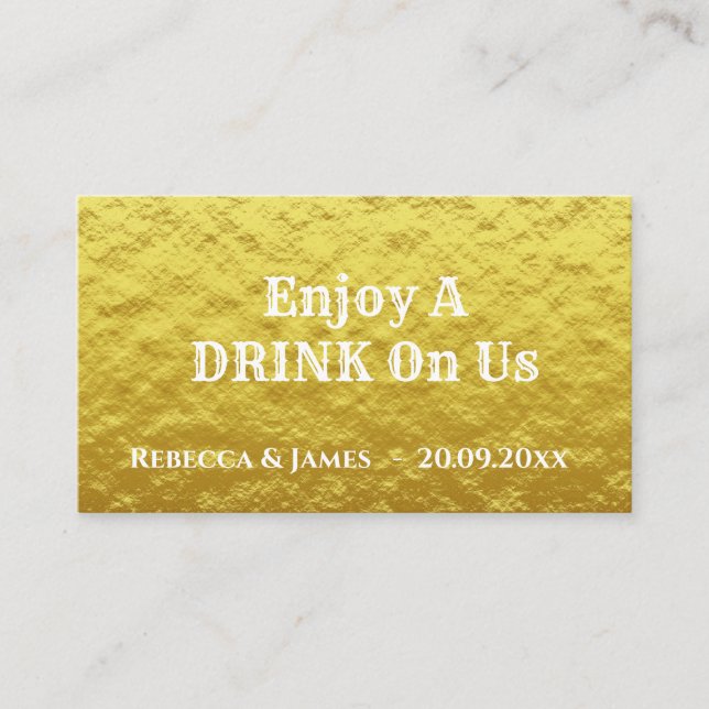 Simple Wedding Gold Free Drink Ticket Card (Front)
