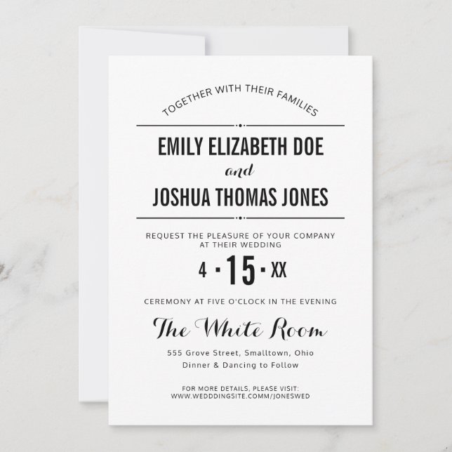 Simple wedding invitation plain black white custom (Front)