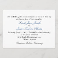Simple Wedding Invitation with Blue Text