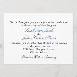 Simple Wedding Invitation with Blue Text