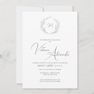 Simple wedding invitation with laurel monogram