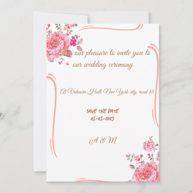 simple wedding invitation with rose flowers  (Front)