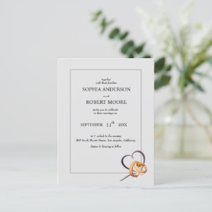 simple wedding invitation with wedding rings postcard