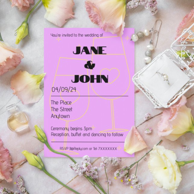 Simple Wedding invite date pink champagne love (Creator Uploaded)