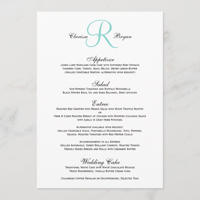Simple Wedding Menu Version #3 (Front)