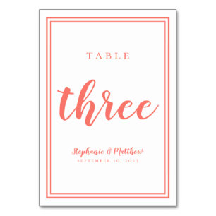 Simple Wedding Minimalist Table Three Coral White Table Number