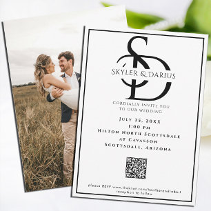 Simple Wedding Monogram Classic Minimal QR Code Invitation