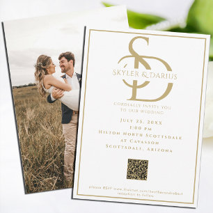 Simple Wedding Monogram Classic Minimal QR Code Invitation
