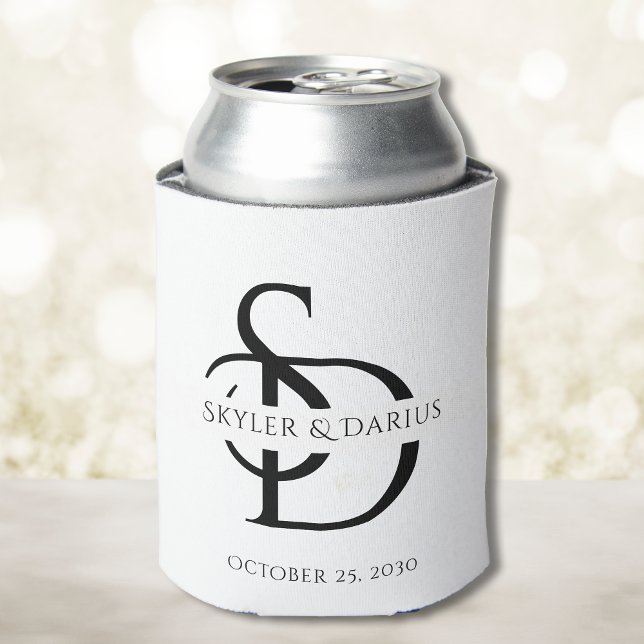 Simple Wedding Monogram Personalised With Name Can Cooler (Creator Uploaded)
